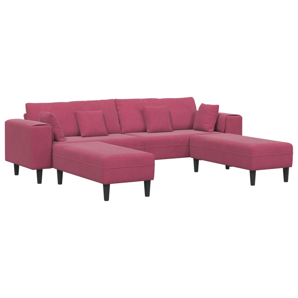 vidaXL Canapea din catifea cu pernă 3 pcs Roșu Vin 208 cm Catifea