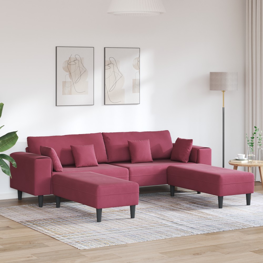 vidaXL Canapea din catifea cu pernă 3 pcs Roșu Vin 208 cm Catifea