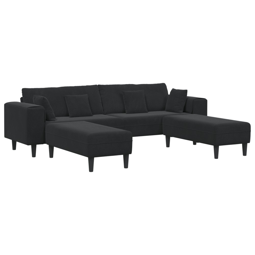 vidaXL Canapea din catifea cu pernă 3 pcs Negru 208 cm Catifea