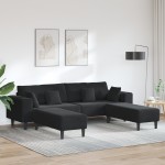vidaXL Canapea din catifea cu pernă 3 pcs Negru 208 cm Catifea vidaXL Canapea din catifea cu pernă 3 pcs Negru 208 cm Catifea
