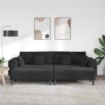 vidaXL Canapea din catifea cu pernă 3 pcs Negru 208 cm Catifea vidaXL Canapea din catifea cu pernă 3 pcs Negru 208 cm Catifea