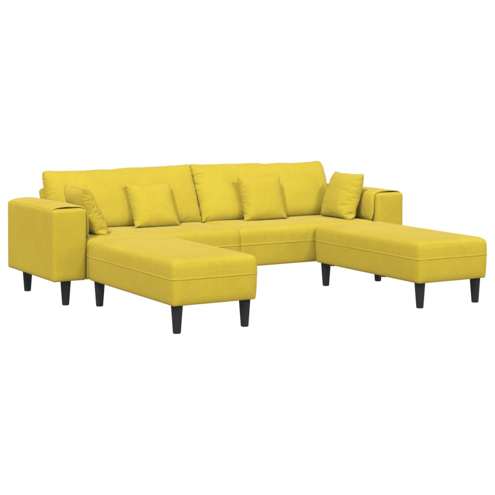vidaXL Canapea din catifea cu pernă 3 pcs Galben 208 cm Catifea
