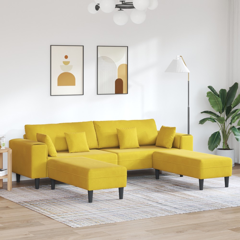 vidaXL Canapea din catifea cu pernă 3 pcs Galben 208 cm Catifea