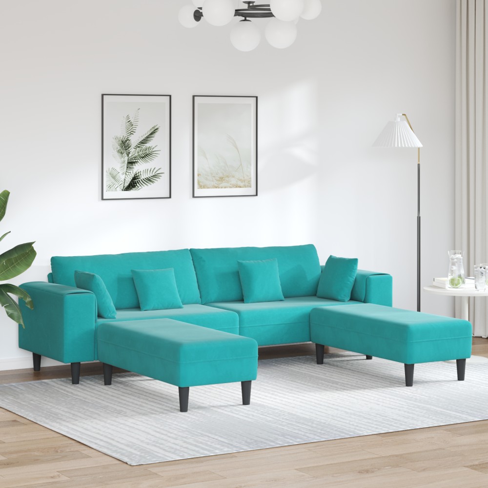 vidaXL Canapea din catifea cu pernă 3 pcs Turcoaz 208 cm Catifea