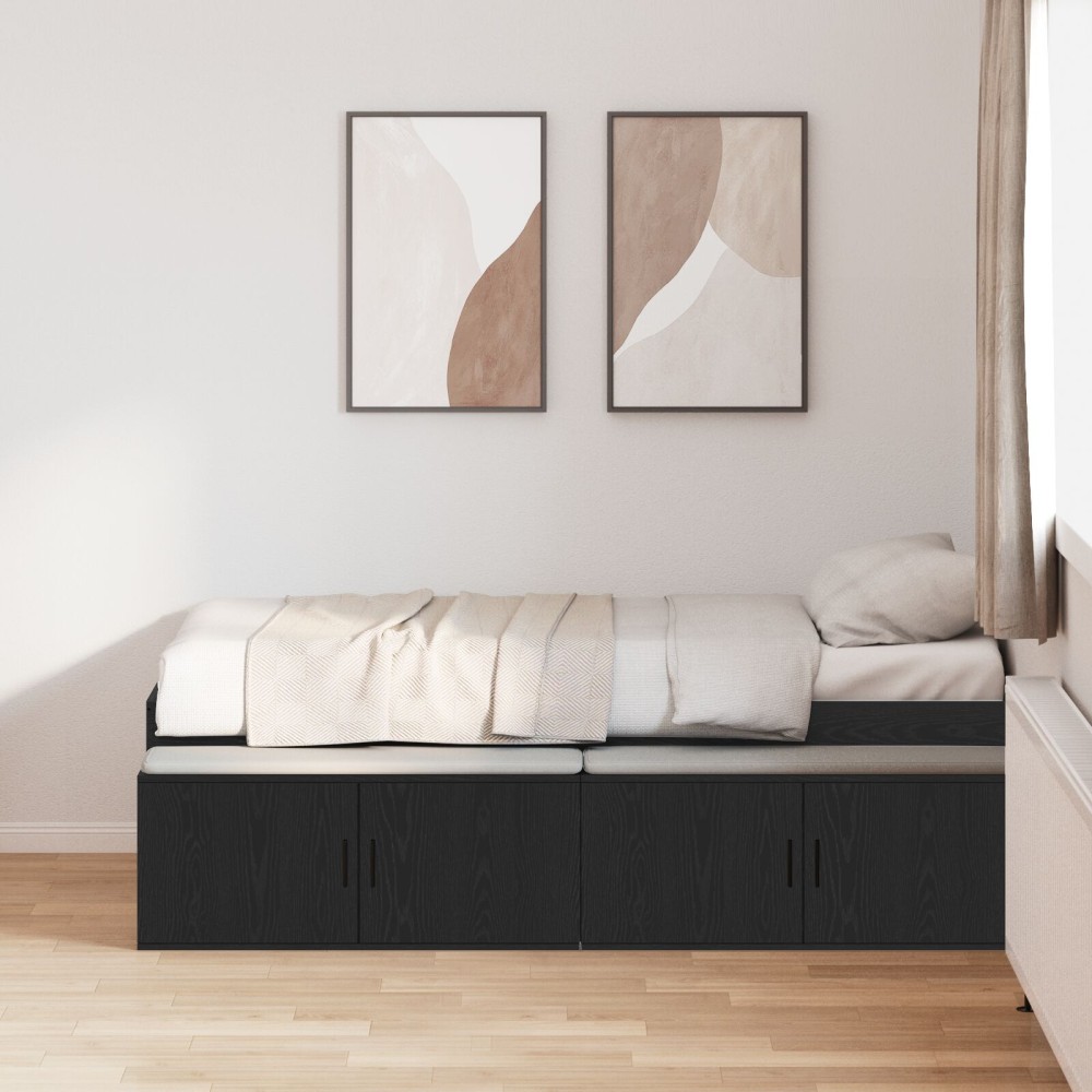 vidaXL Cadru de pat cu depozitare Stejar negru 100 x 200 cm