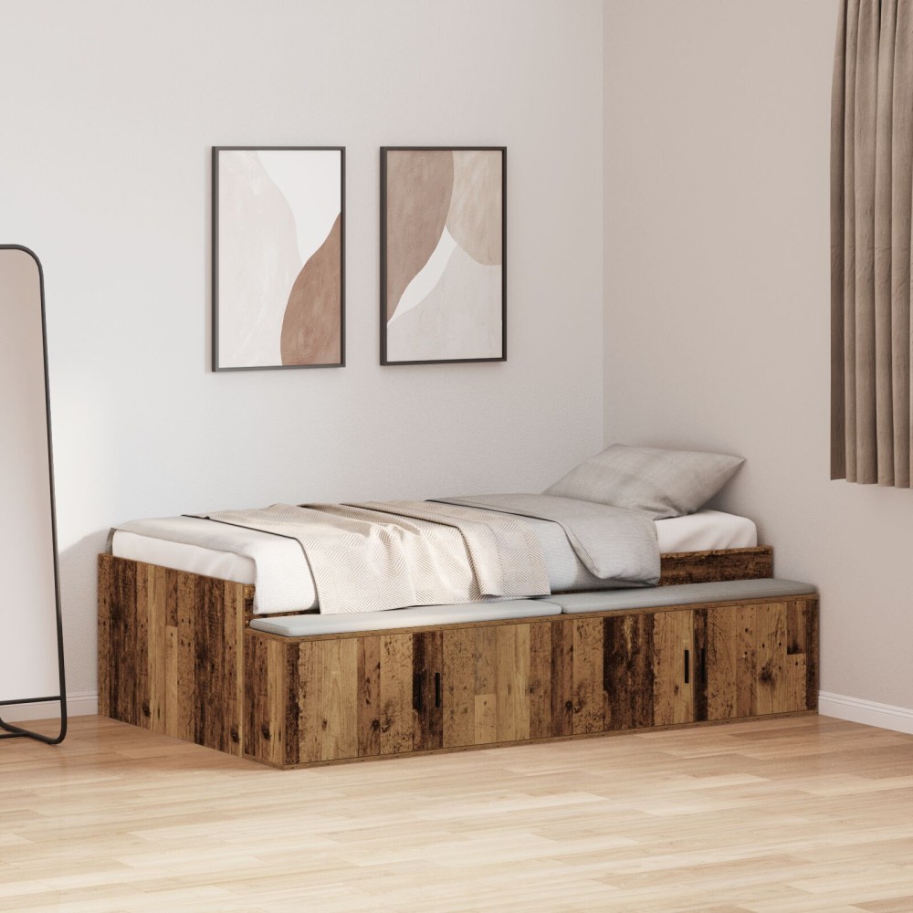 vidaXL Cadru de pat cu depozitare Lemn vechi 100 x 200 cm