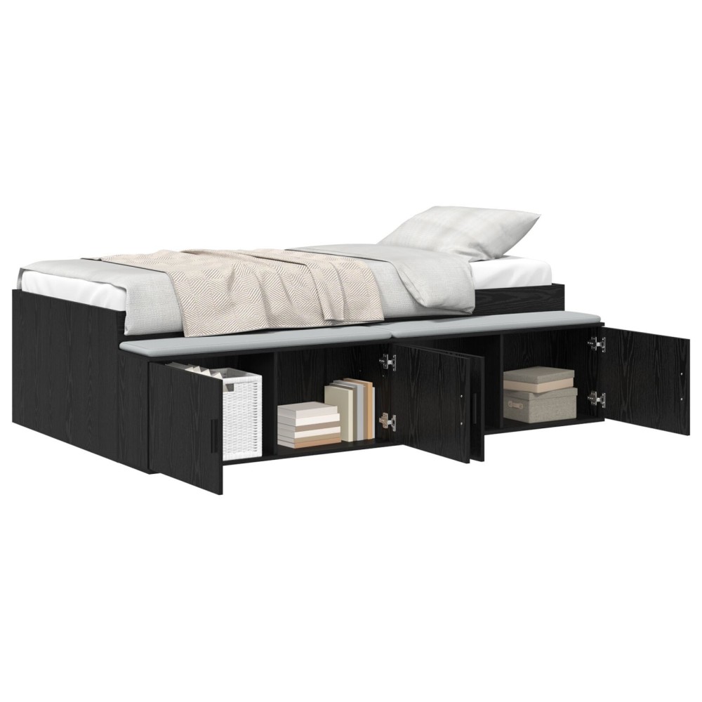 vidaXL Cadru de pat cu depozitare Stejar negru 90 x 190 cm