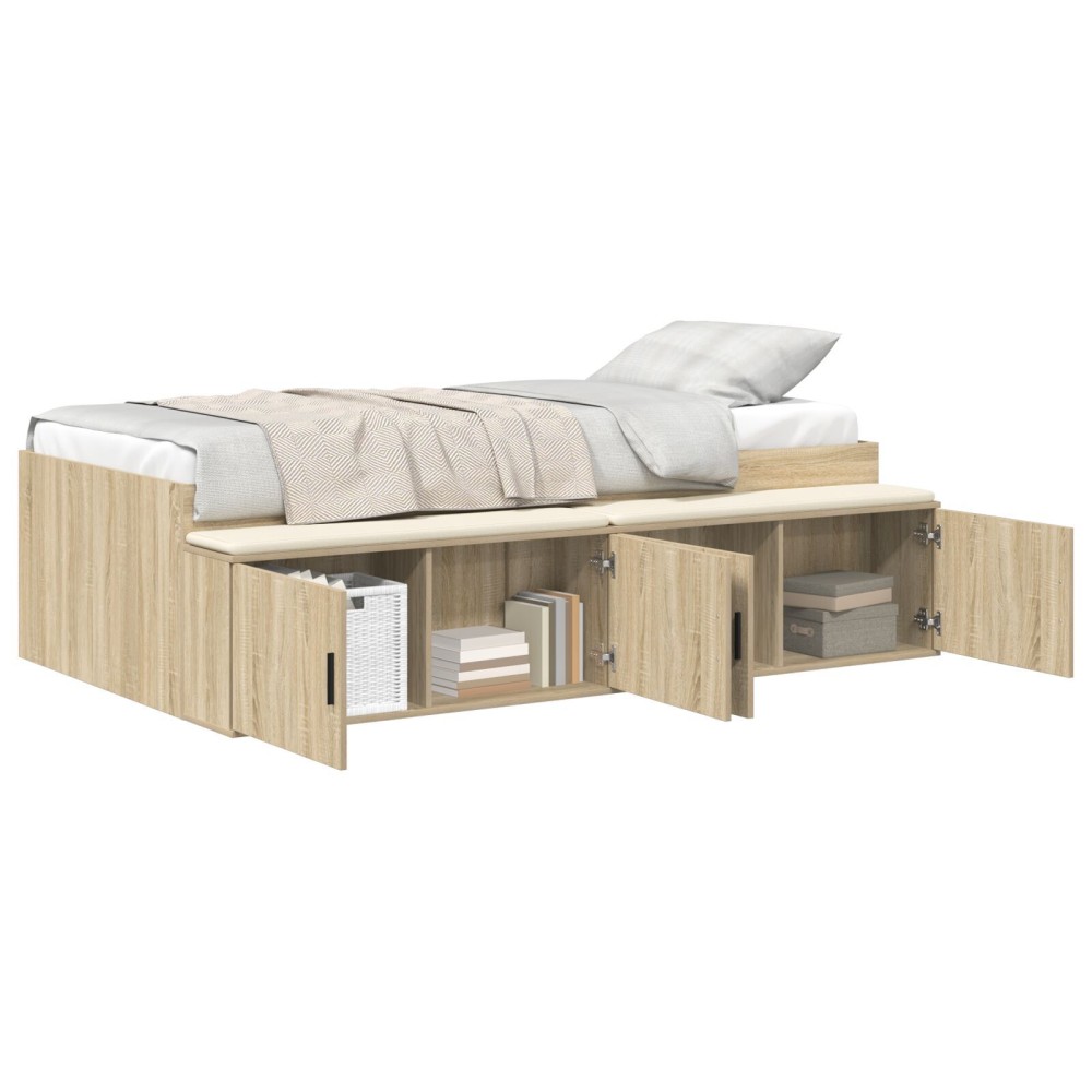 vidaXL Cadru de pat cu depozitare Stejar sonoma 90 x 190 cm