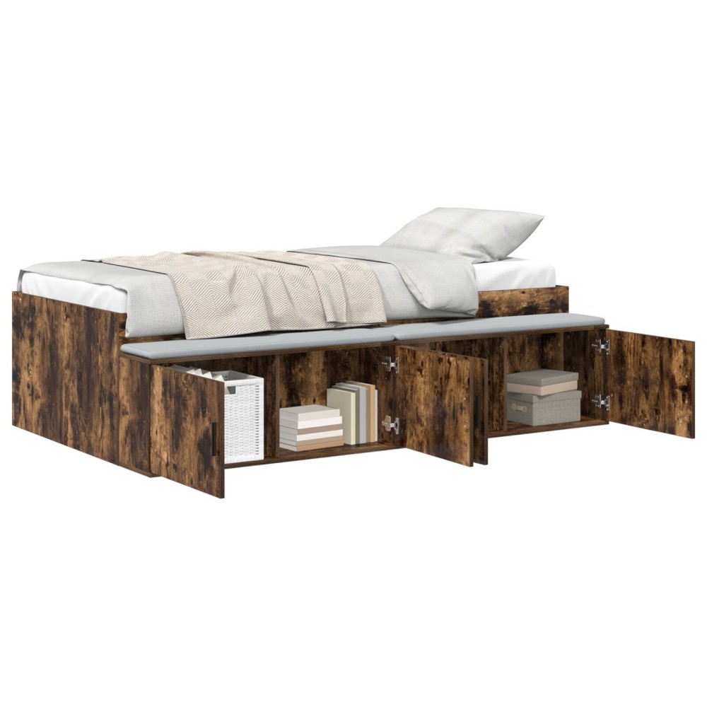vidaXL Cadru de pat cu depozitare Stejar afumat 90 x 190 cm