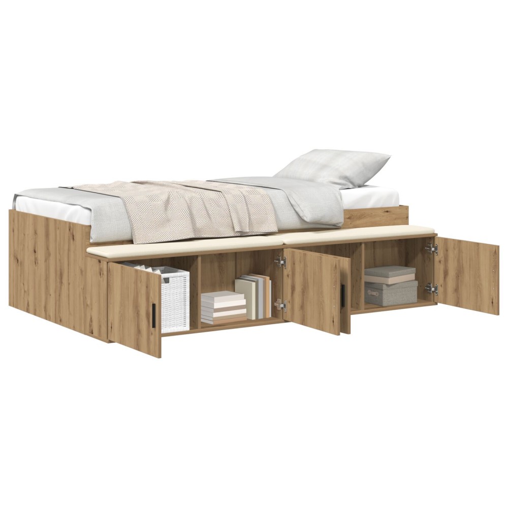 vidaXL Cadru de pat cu depozitare stejar artizanal 90 x 190 cm