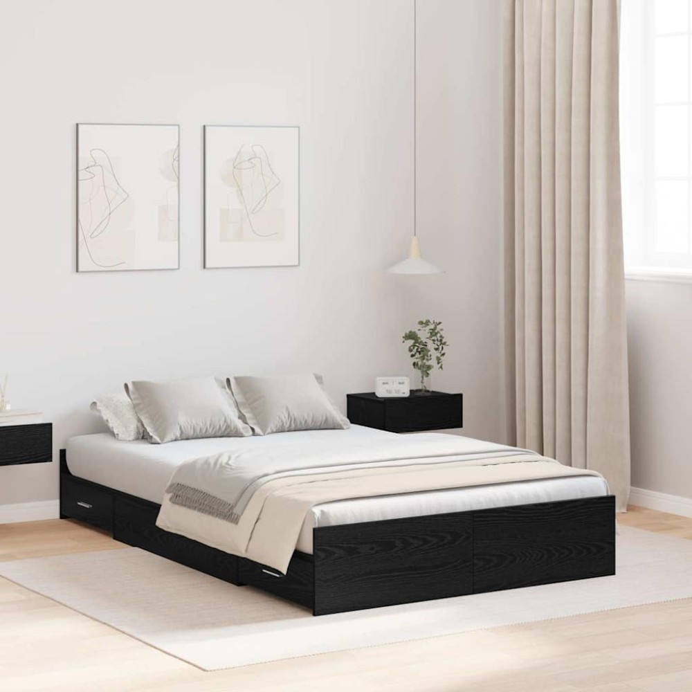 vidaXL Cadru de pat cu depozitare Stejar negru 120 x 200 cm Lemn