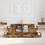 vidaXL Cadru de pat cu depozitare Stejar fumuriu 140 x 190 cm