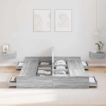 vidaXL Cadru de pat cu depozitare cu headboard sonoma gri 140 x 190 cm
