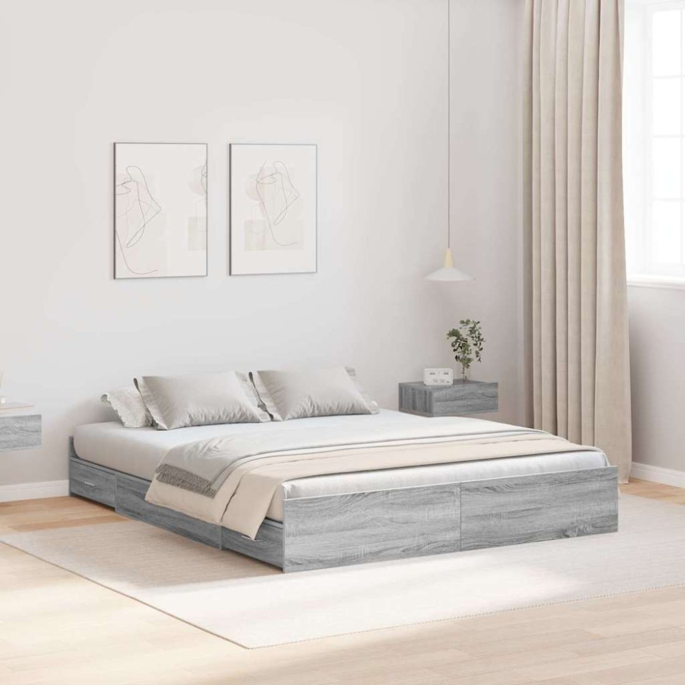 vidaXL Cadru de pat cu depozitare cu headboard sonoma gri 135 x 190 cm