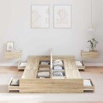 vidaXL Cadru de pat cu depozitare cu sertar Stejar Sonoma 120 x 190 cm