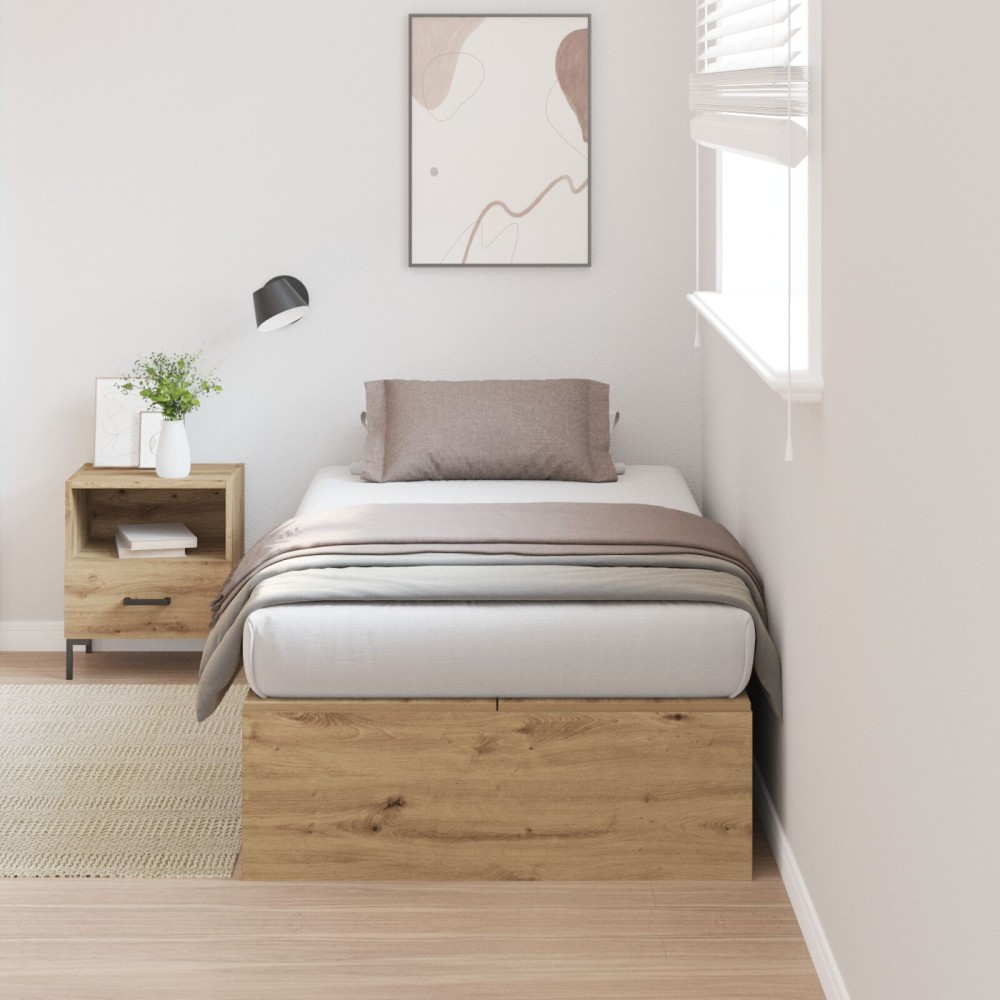 vidaXL Rama de pat cu depozitare din stejar artisan, 100 x 200 cm