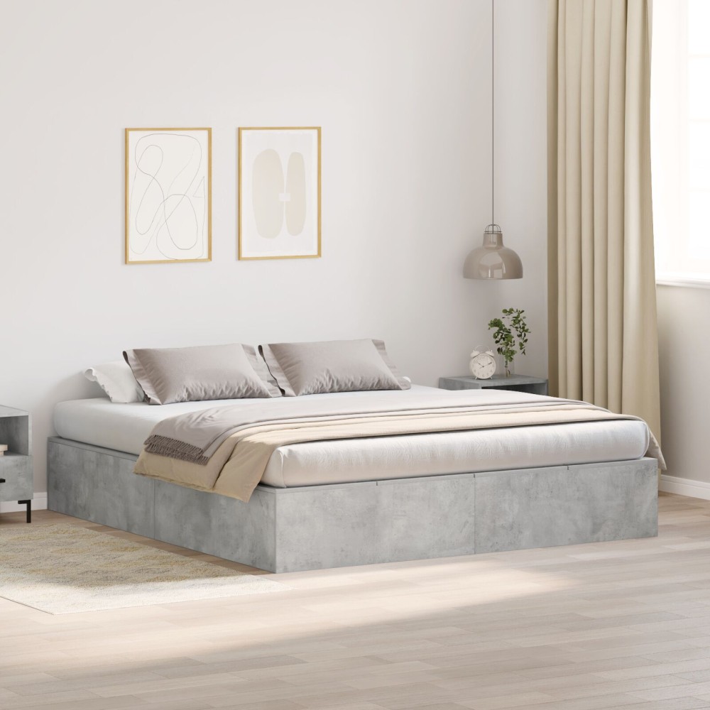vidaXL Cadru de pat Gri beton 200 x 200 x 31.5 cm Lemn compozit