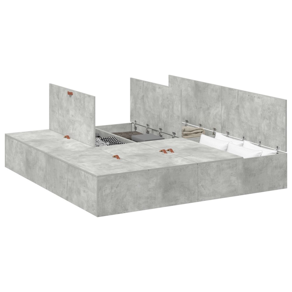 vidaXL Cadru de pat Gri beton 200 x 180 x 31.5 cm Lemn compozit