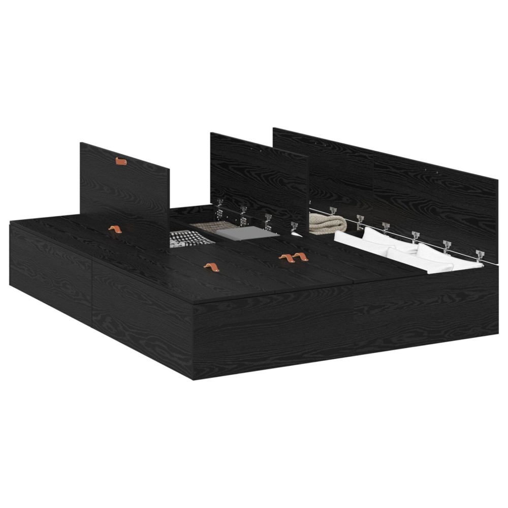 vidaXL Cadru de pat cu depozitare Stejar Negru 135 x 190 cm