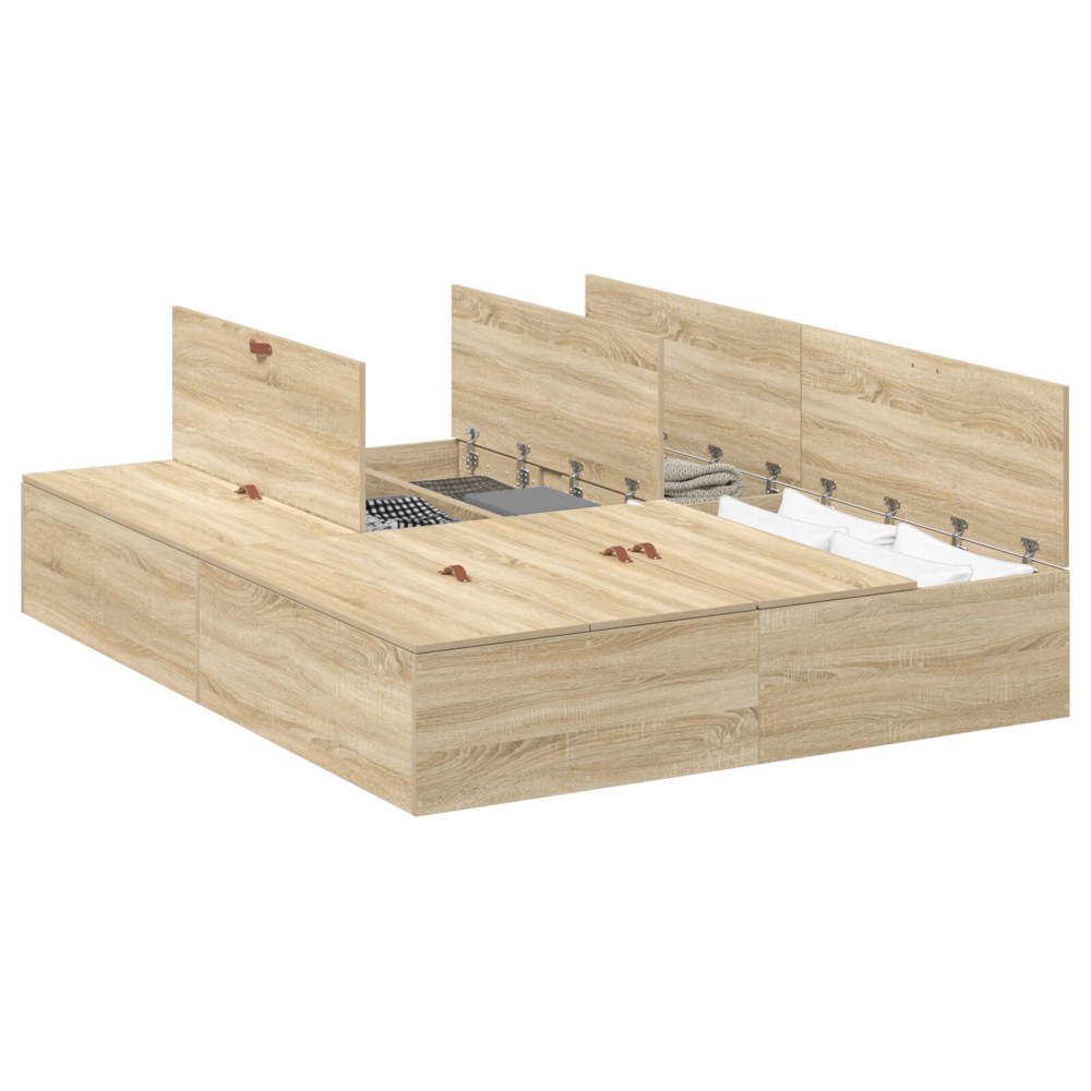 vidaXL Cadru de pat cu depozitare Stejar Sonoma 135x190 cm