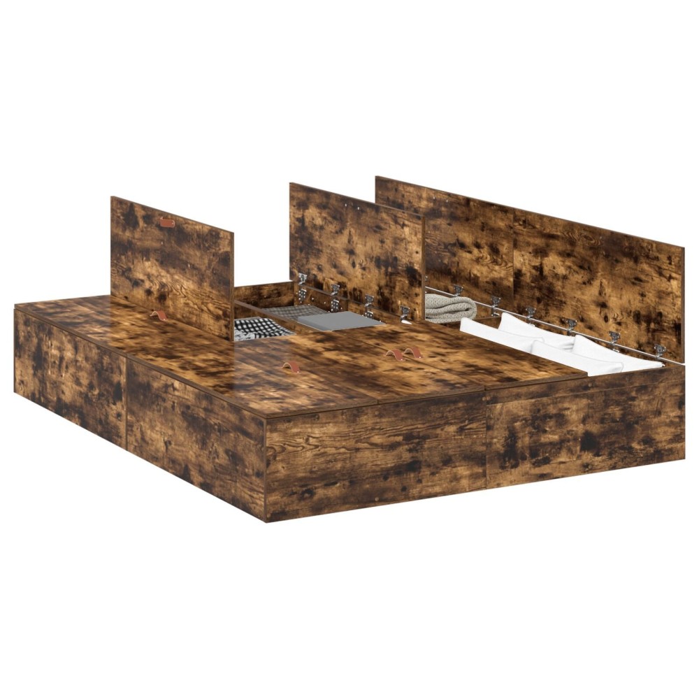 vidaXL Cadru de pat cu depozitare Stejar fumuriu 135 x 190 cm