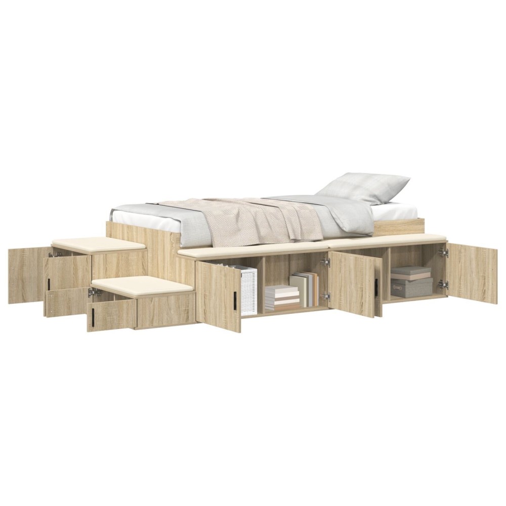 vidaXL Cadru de pat cu depozitare Stejar Sonoma 244 x 118 x 53.5 cm