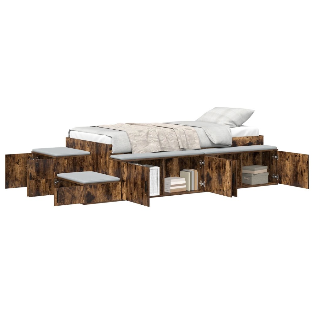 vidaXL Cadru de pat cu depozitare Stejar fumuriu 244 x 118 x 53.5 cm