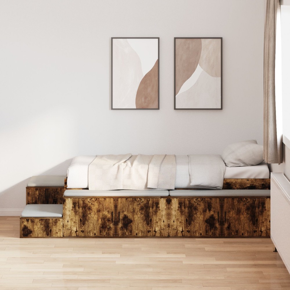 vidaXL Cadru de pat cu depozitare Stejar fumuriu 244 x 118 x 53.5 cm