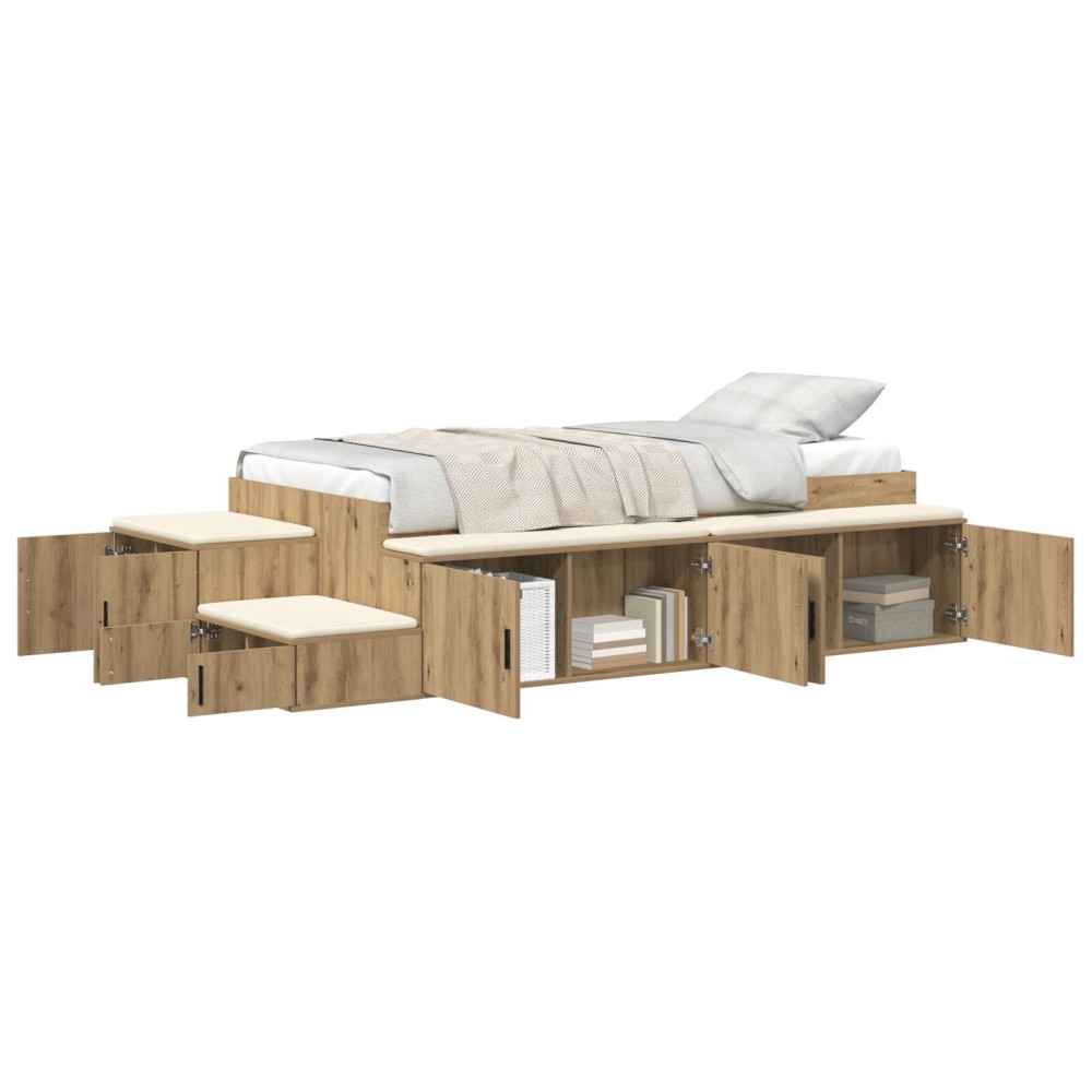 vidaXL Cadru de pat cu depozitare stejar artizanal 244 x 127 x 53.5 cm