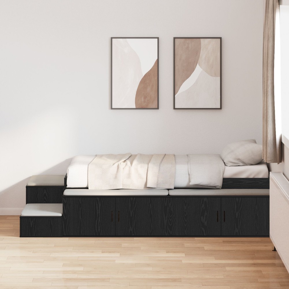 vidaXL Rama de pat de depozitare Negru Stejar 90x190 cm