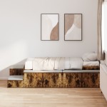 vidaXL Cadru de pat cu depozitare Stejar fumuriu 234 x 118 x 53.5 cm