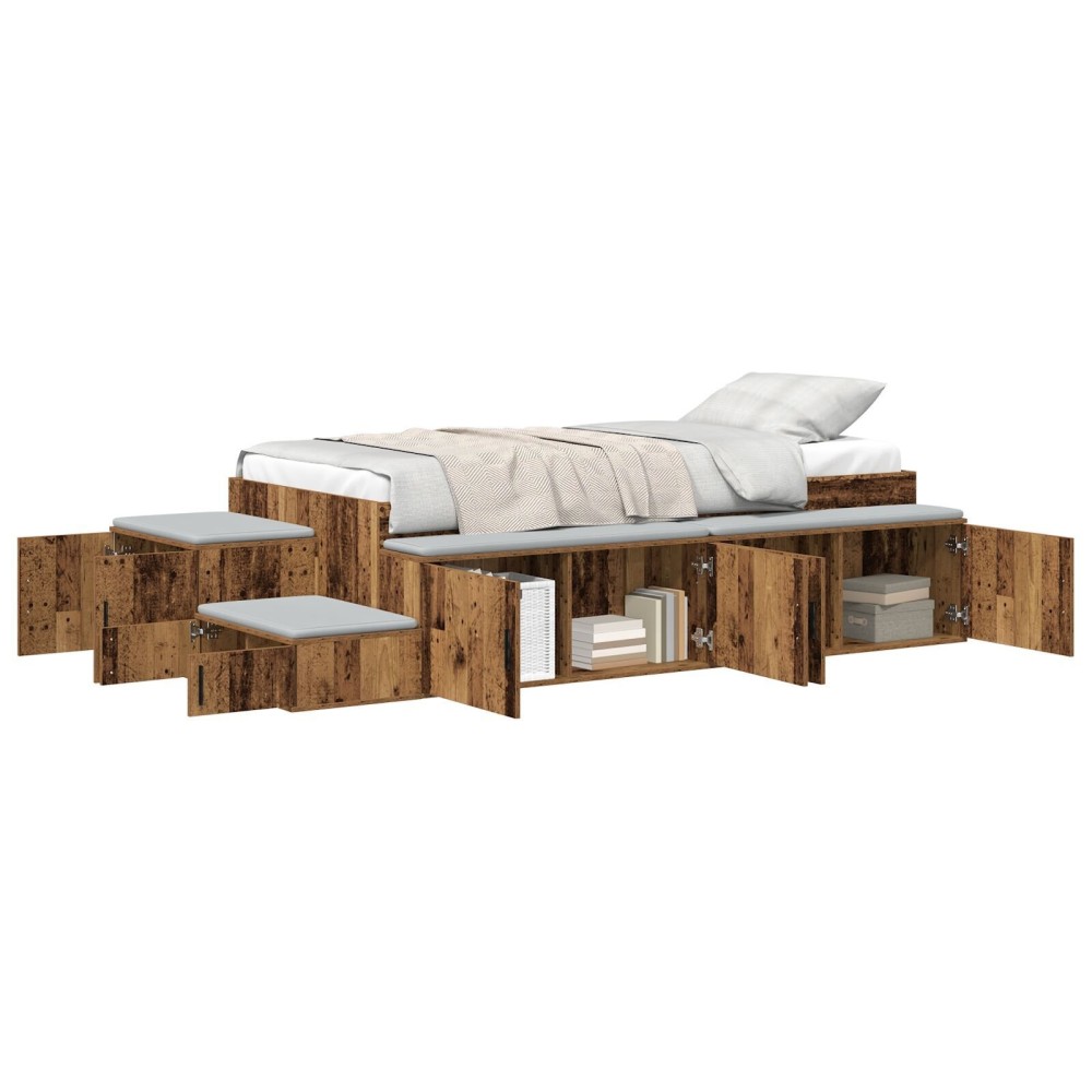 vidaXL Cadru de pat cu depozitare Lemn vechi 234 x 118 x 53.5 cm