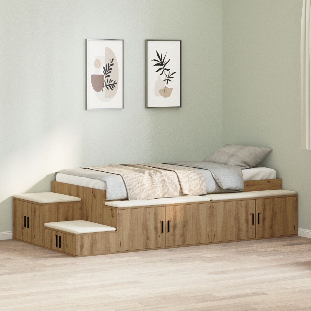 vidaXL Cadru de pat cu depozitare stejar artizanal 234 x 118 x 53.5 cm