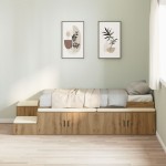 vidaXL Cadru de pat cu depozitare stejar artizanal 234 x 118 x 53.5 cm