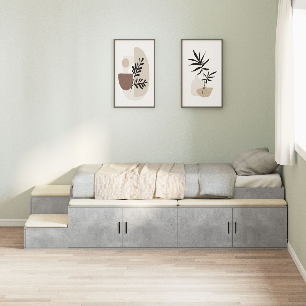 vidaXL Rama de pat de depozitare Gri Beton 75x190 cm