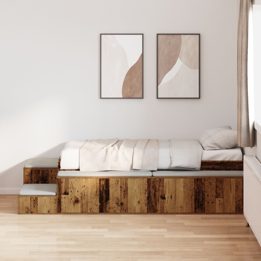 vidaXL Cadru de pat cu depozitare Lemn vechi 234 x 103 x 53.5 cm