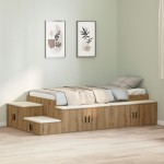 vidaXL Cadru de pat cu depozitare stejar artizanal 234 x 103 x 53.5 cm