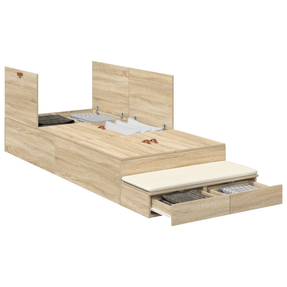 vidaXL Cadru de pat cu depozitare Stejar Sonoma 236.5 x 80 x 31.5 cm