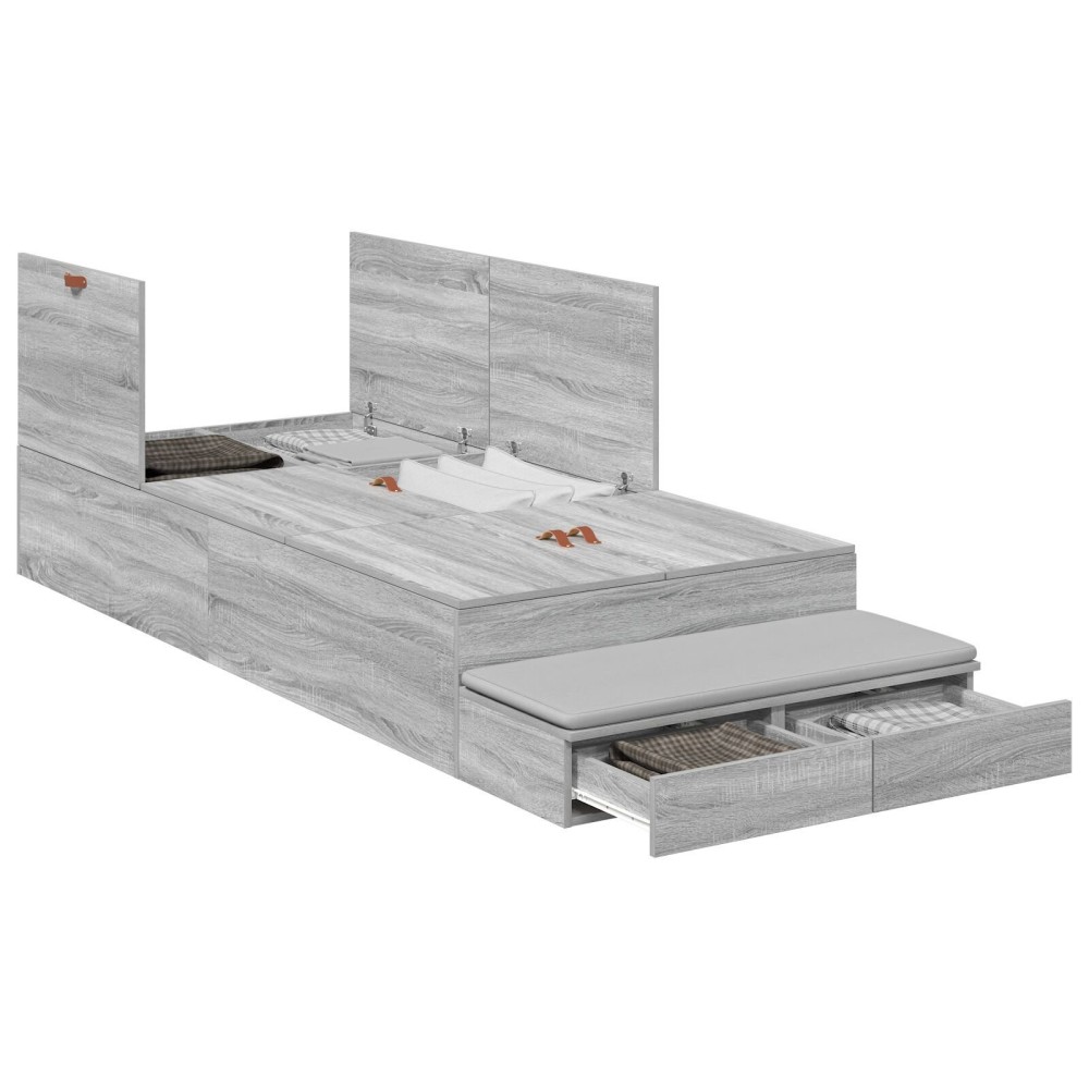 vidaXL Cadru de pat cu depozitare sonoma gri 236.5 x 80 x 31.5 cm