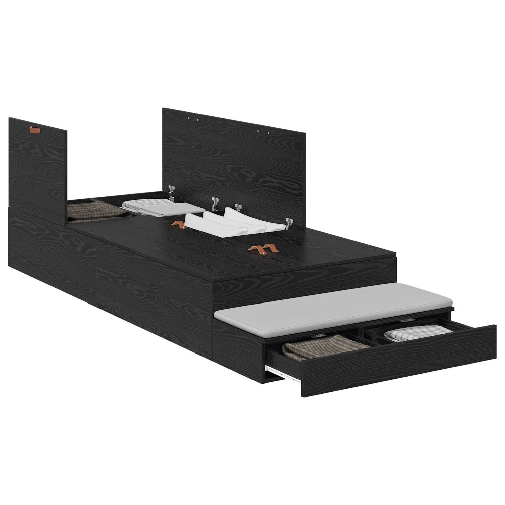 vidaXL Cadru de pat cu depozitare Stejar negru 236.5 x 90 x 31.5 cm