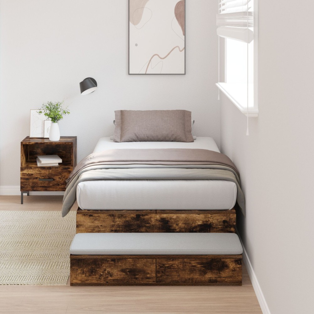 vidaXL Cadru de pat cu depozitare Stejar fumuriu 236.5 x 90 x 31.5 cm