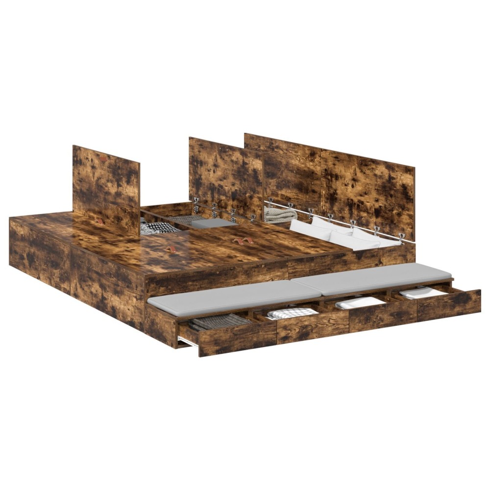 vidaXL Cadru de pat cu depozitare Stejar fumuriu 236.5 x 200 x 31.5 cm
