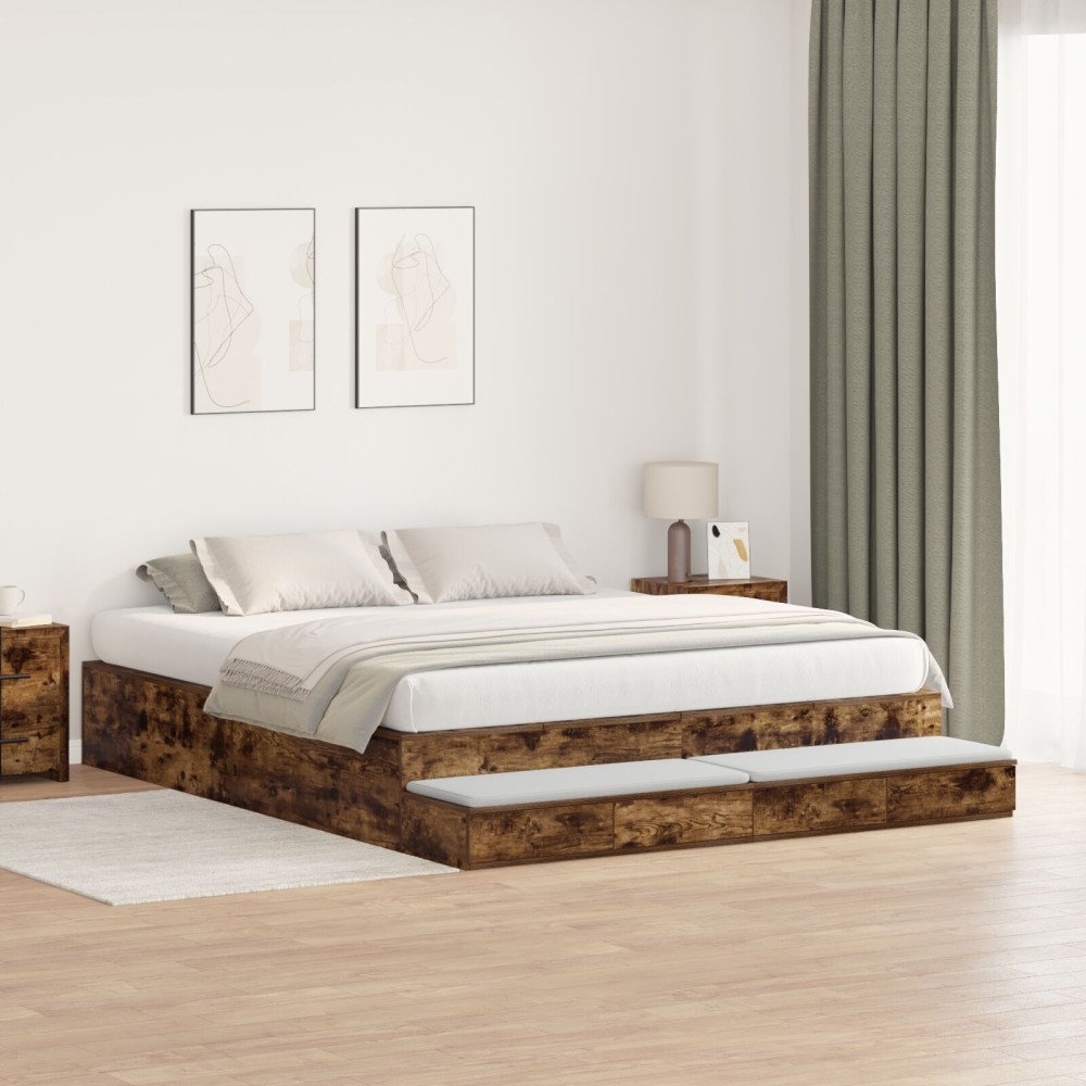 vidaXL Cadru de pat cu depozitare Stejar fumuriu 236.5 x 200 x 31.5 cm
