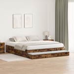 vidaXL Cadru de pat cu depozitare Stejar fumuriu 236.5 x 200 x 31.5 cm