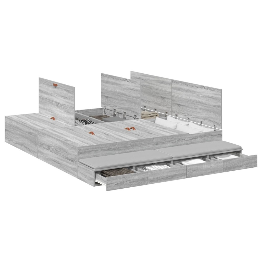 vidaXL Cadru de pat cu depozitare sonoma gri 236.5 x 200 x 31.5 cm