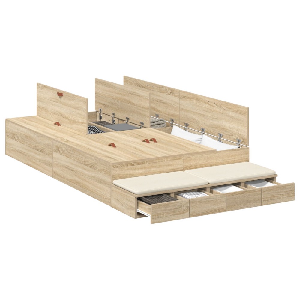 vidaXL Cadru de pat cu depozitare Stejar Sonoma 236.5 x 120 x 31.5 cm