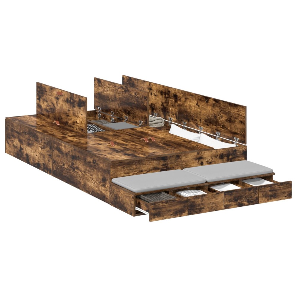 vidaXL Cadru de pat cu depozitare Stejar fumuriu 236.5 x 120 x 31.5 cm