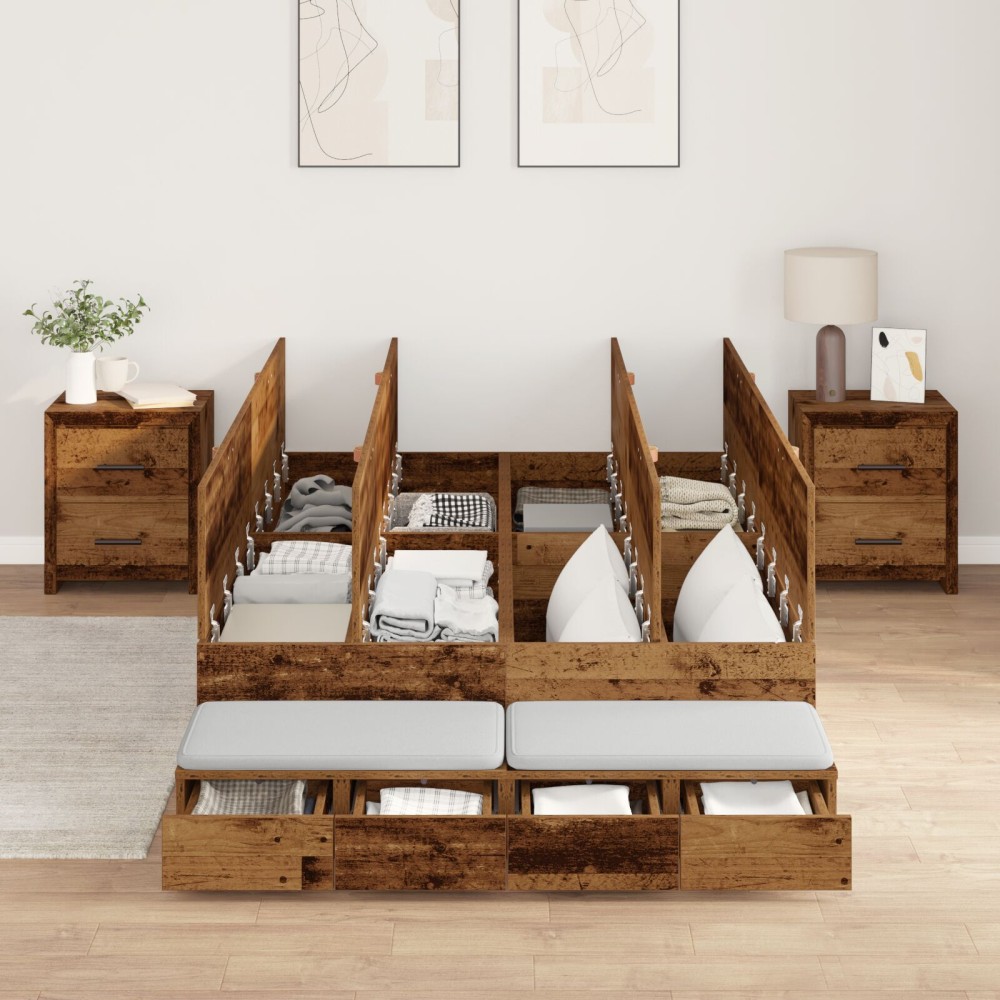 vidaXL Cadru de pat cu depozitare Lemn vechi 236.5 x 120 x 31.5 cm