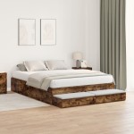 vidaXL Cadru de pat cu depozitare Stejar fumuriu 236.5 x 140 x 31.5 cm