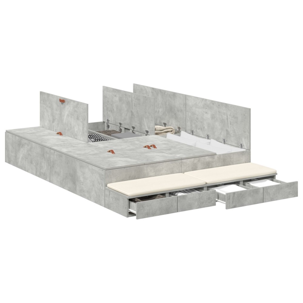 vidaXL Cadru de pat cu depozitare Gri din beton 236.5 x 150 x 31.5 cm